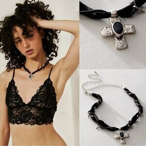 Free People Black and Silver Cross Necklace